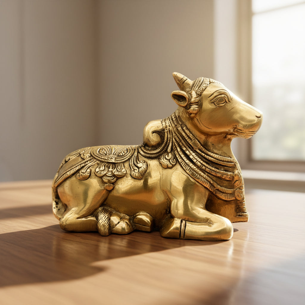 Handcrafted Brass Nandi Bull Statue for Home Temple & Shiva Pooja Decor-ArtyCraftz.com