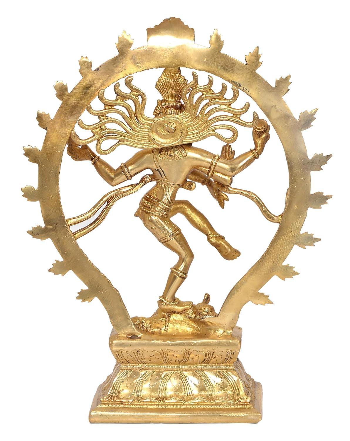 Handcrafted Brass Nataraja Shiva Cosmic Dance Statue with Damaru Flame Apasmara - Luxury Pooja Decor Gift-ArtyCraftz.com
