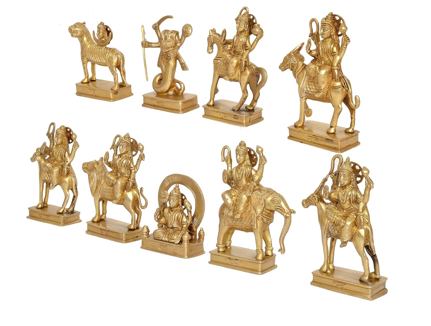 Handcrafted Brass Navagraha Idol Set with Vahanas for Home Temple & Vastu-ArtyCraftz.com