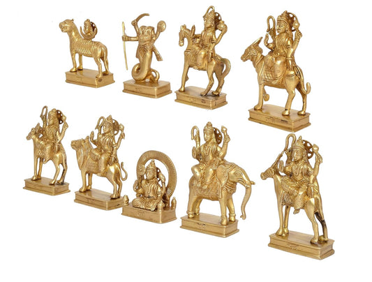 Handcrafted Brass Navagraha Idol Set with Vahanas for Home Temple & Vastu-ArtyCraftz.com