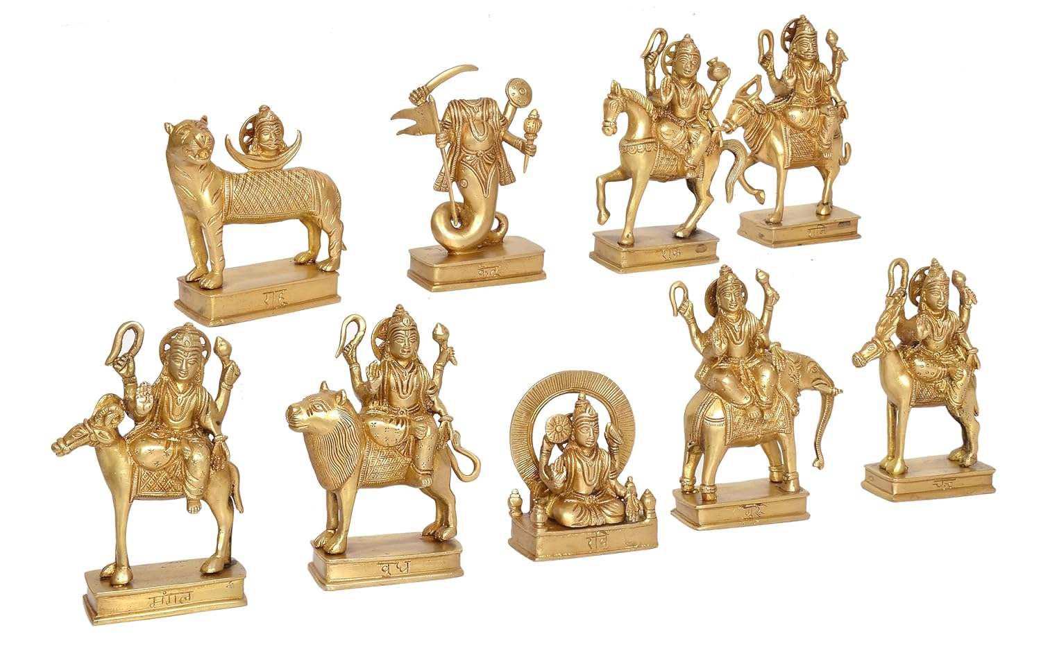 Handcrafted Brass Navagraha Idol Set with Vahanas for Home Temple & Vastu-ArtyCraftz.com