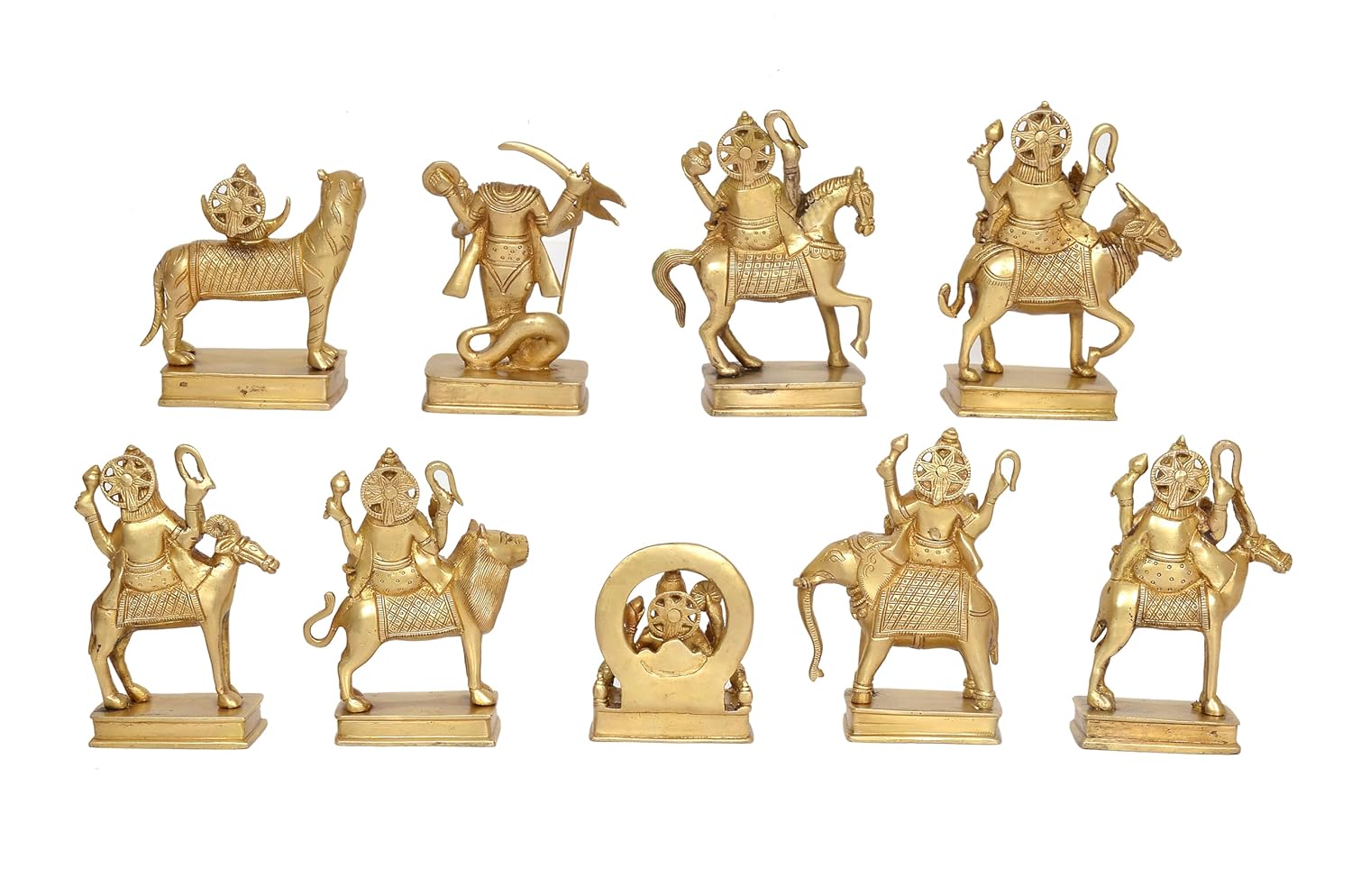 Handcrafted Brass Navagraha Idol Set with Vahanas for Home Temple & Vastu-ArtyCraftz.com