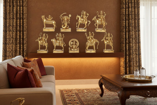 Handcrafted Brass Navagraha Idol Set with Vahanas for Home Temple & Vastu-ArtyCraftz.com