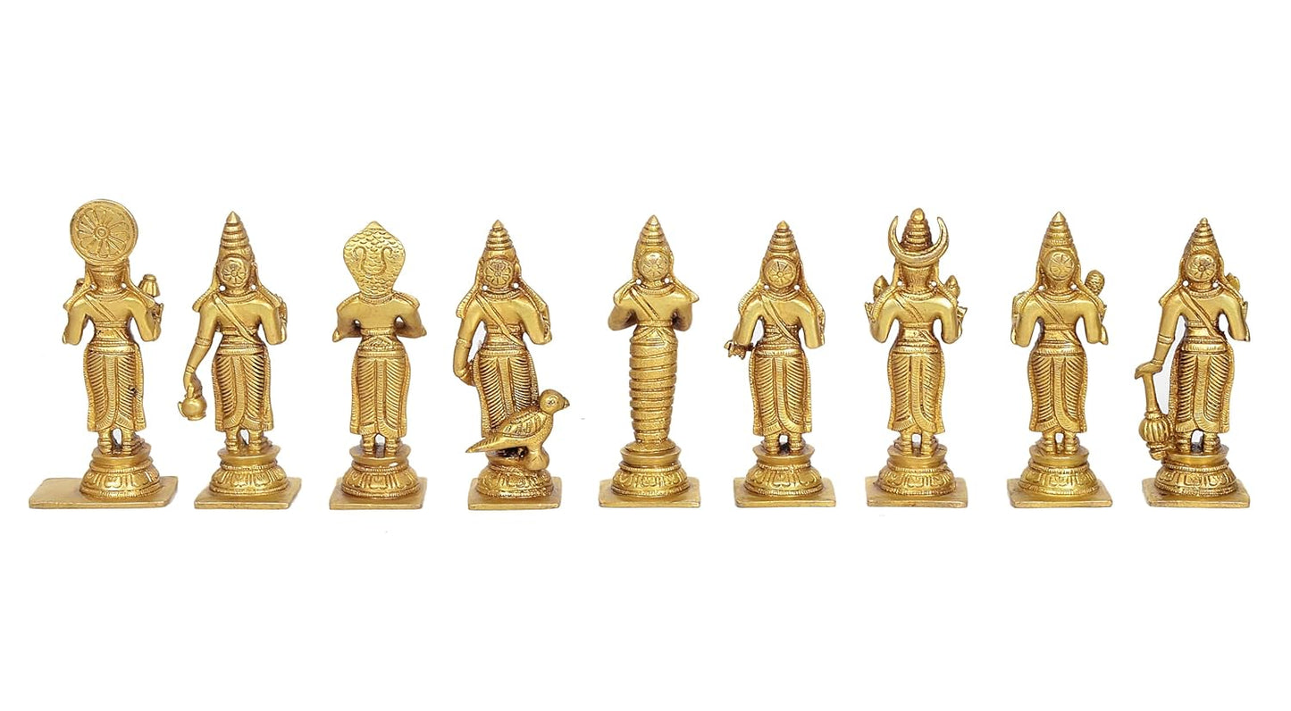 Handcrafted Brass Navagraha Statue Set for Home Temple & Pooja Room-ArtyCraftz.com