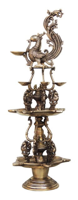 Handcrafted Brass Peacock Deepak Diya Vilakku Deepam Stand 9.5*9.5*27.8 Inches - ArtyCraftz.com