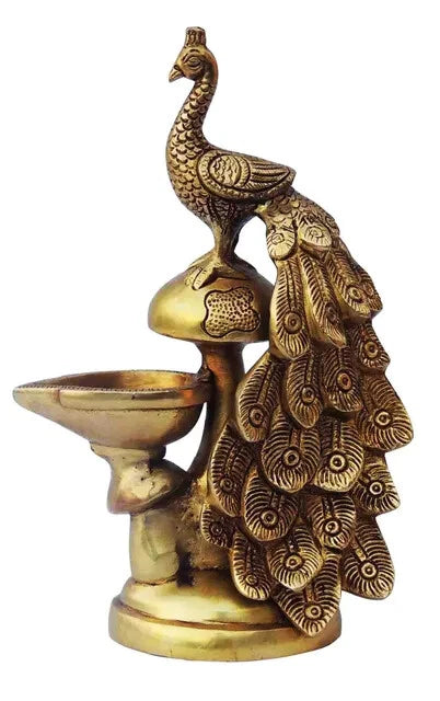 Handcrafted Brass Peacock Diya for Pooja and Gifting 5.5*2.5*8.5 Inches - ArtyCraftz.com
