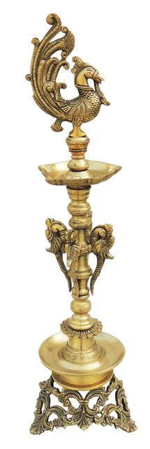 Handcrafted Brass Peacock Diya for Pooja and Gifting Wedding 7.4*7.4*25 Inches - ArtyCraftz.com