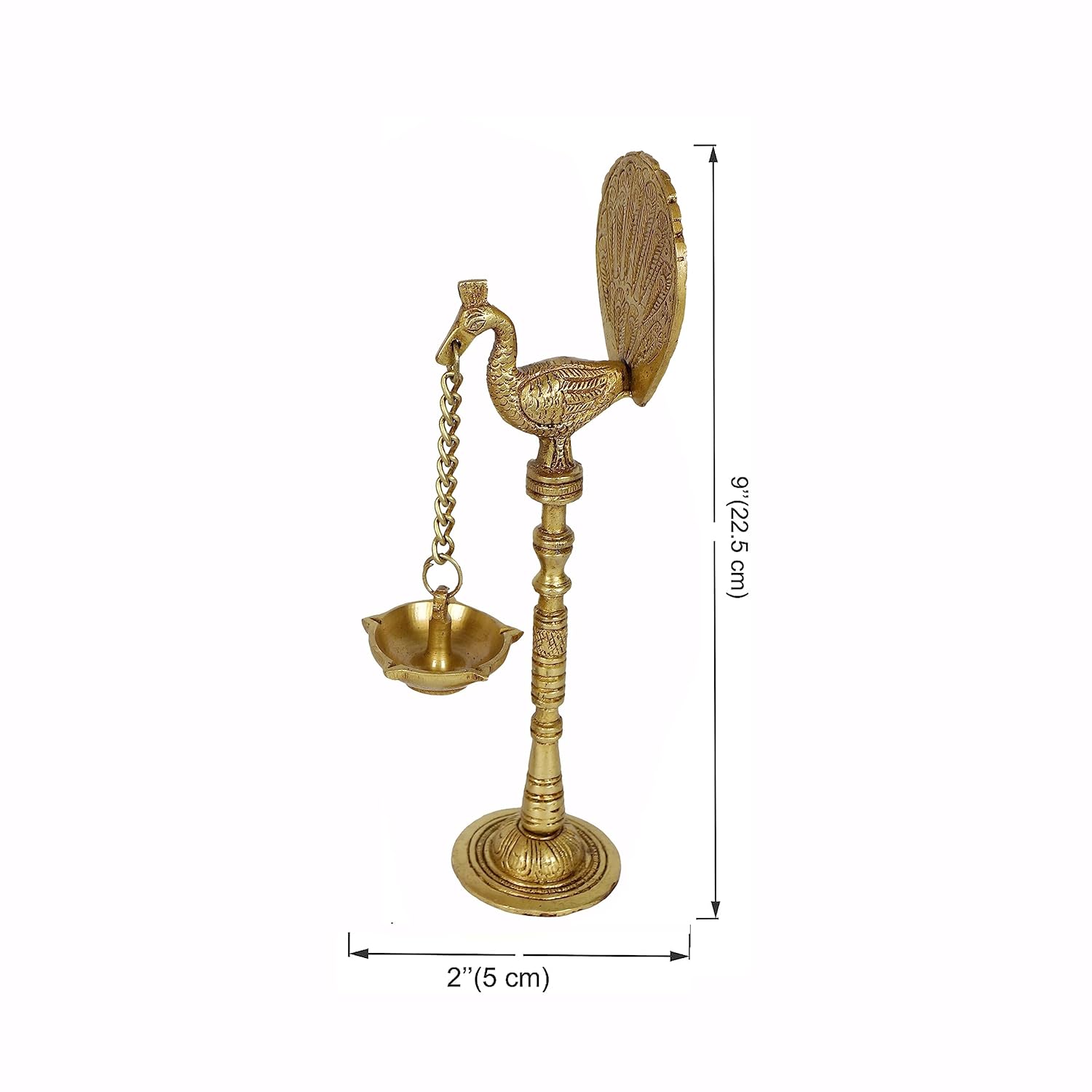 Handcrafted Brass Peacock Hanging Diya Lamp Set of 2 Measurement-ArtyCraftz.com