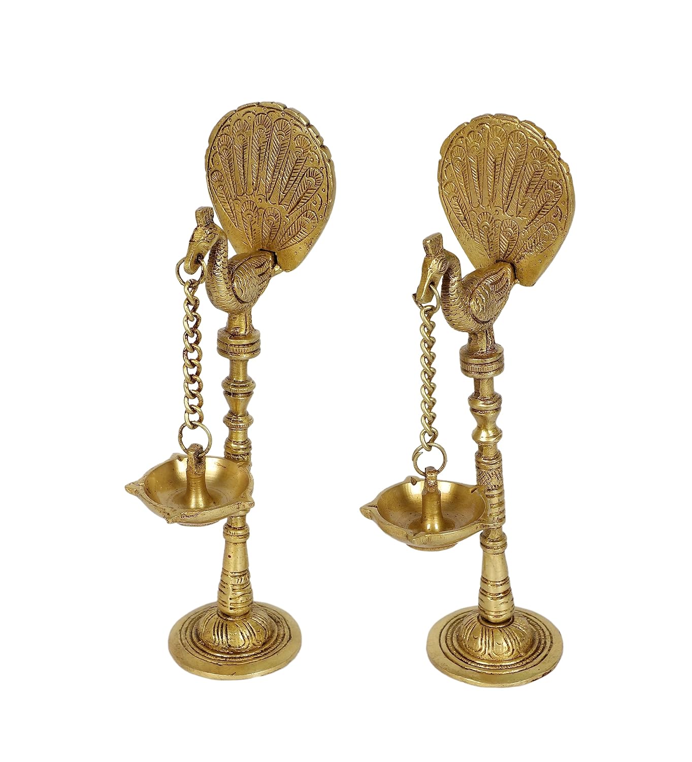 Handcrafted Brass Peacock Hanging Diya Lamp Set of 2 Right View-ArtyCraftz.com