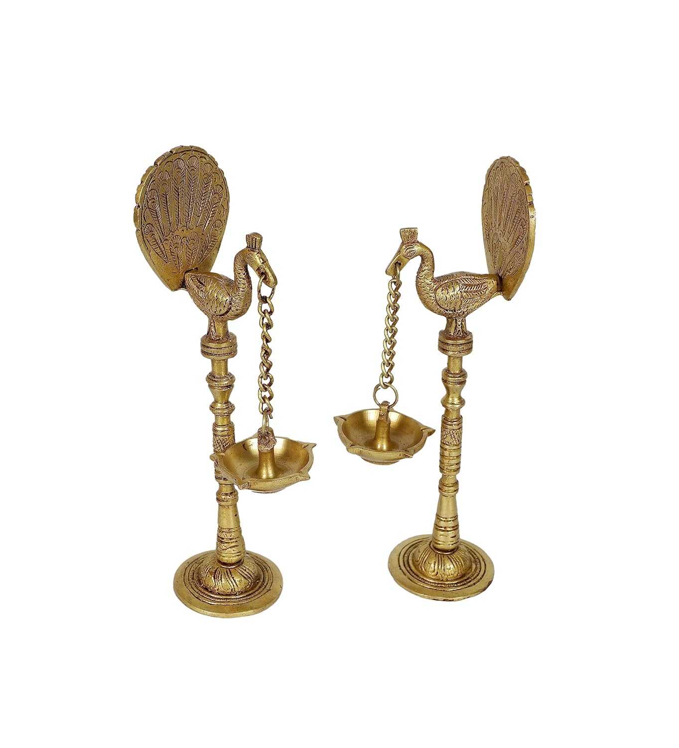 Handcrafted Brass Peacock Hanging Diya Lamp Set of 2 Main View-ArtyCraftz.com