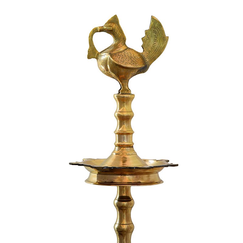 Handcrafted Brass Peacock Nilavilakku Standing Oil Lamp Top View-ArtyCraftz.com