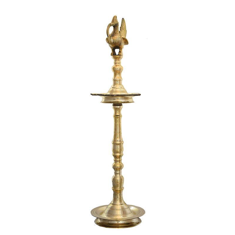 Handcrafted Brass Peacock Nilavilakku Standing Oil Lamp-ArtyCraftz.com