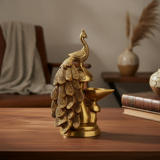 Handcrafted Brass Peacock Oil Lamp Diya-ArtyCraftz.com