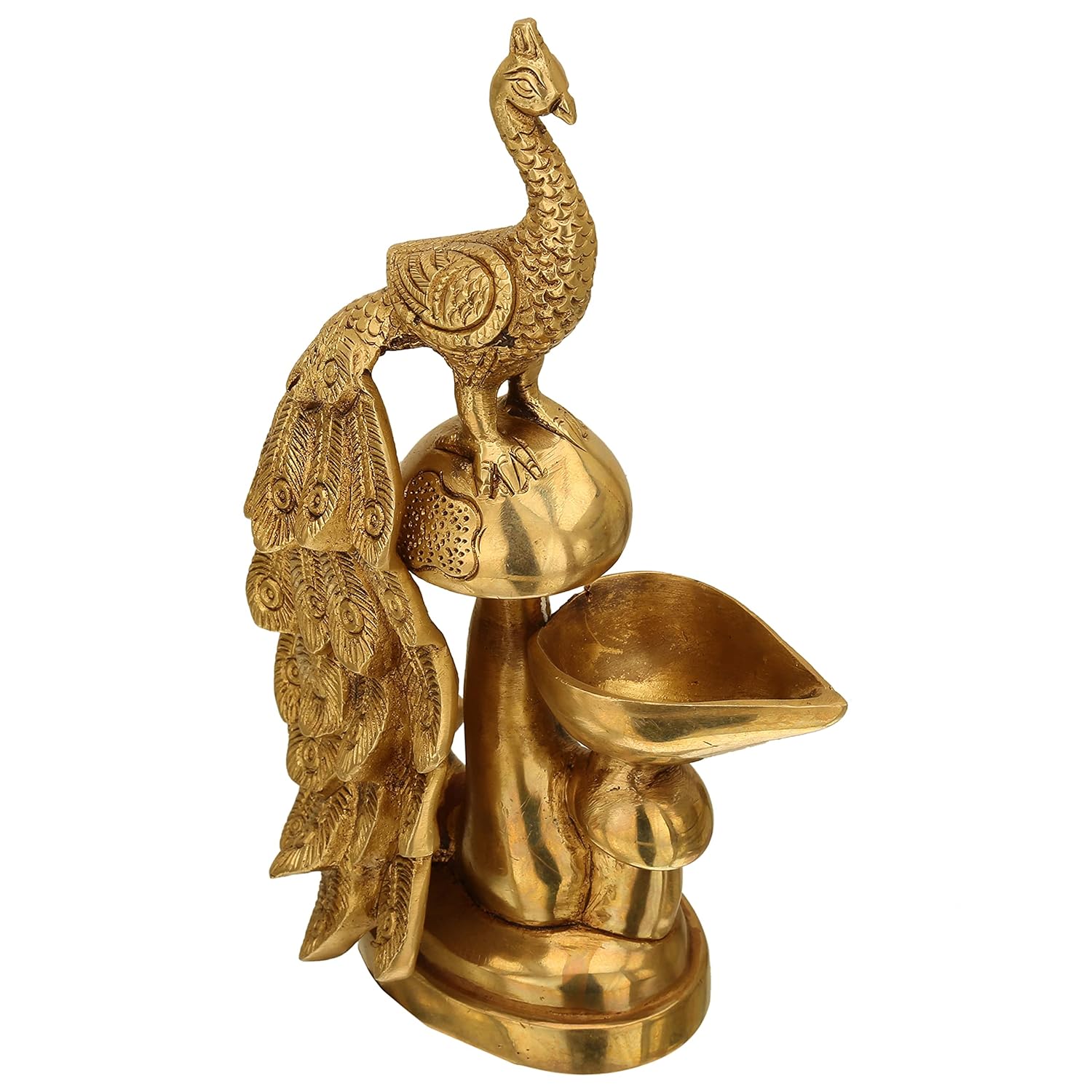 Handcrafted Brass Peacock Oil Lamp Diya Main View Right View-ArtyCraftz.com