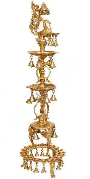 Handcrafted Brass Peacock Oil Lamp with Bells – 41 Inch-ArtyCraftz.com