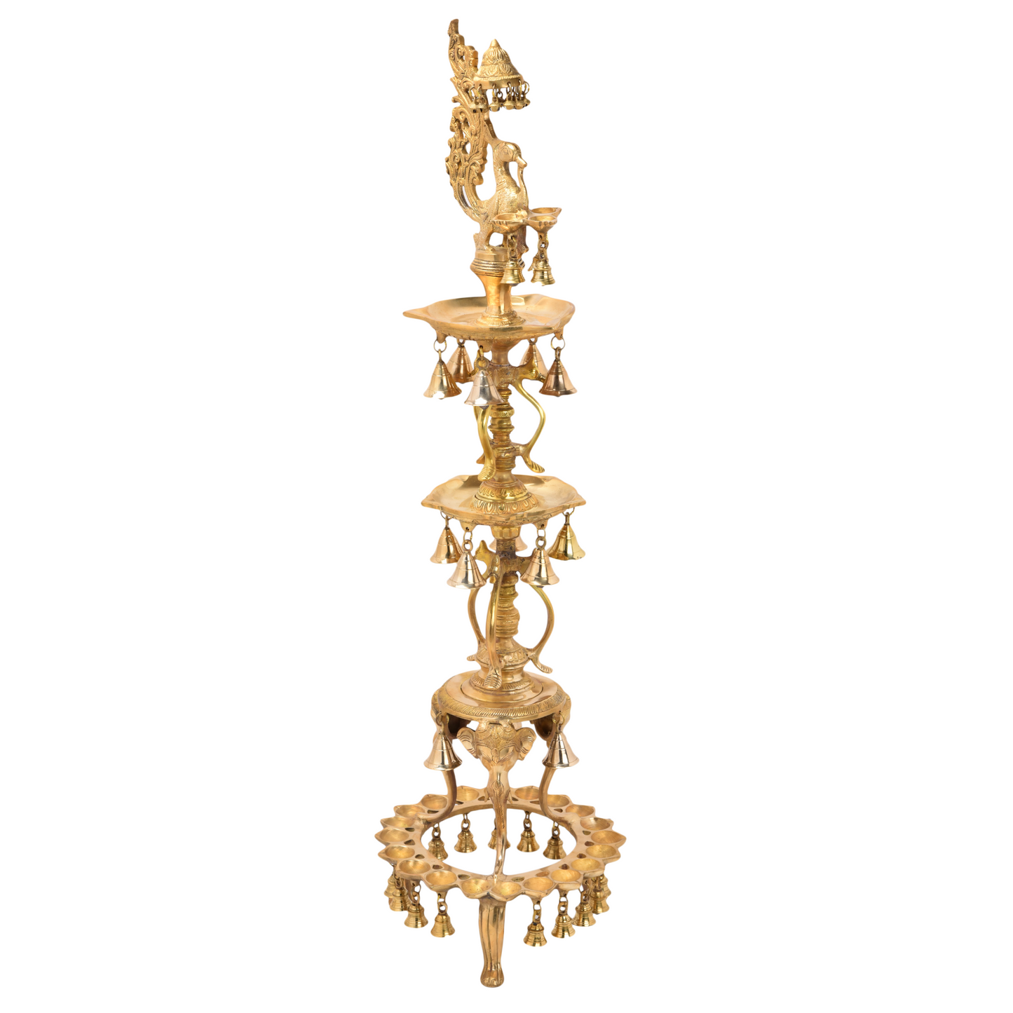 Handcrafted Brass Peacock Oil Lamp with Bells – 41 Inch-ArtyCraftz.com