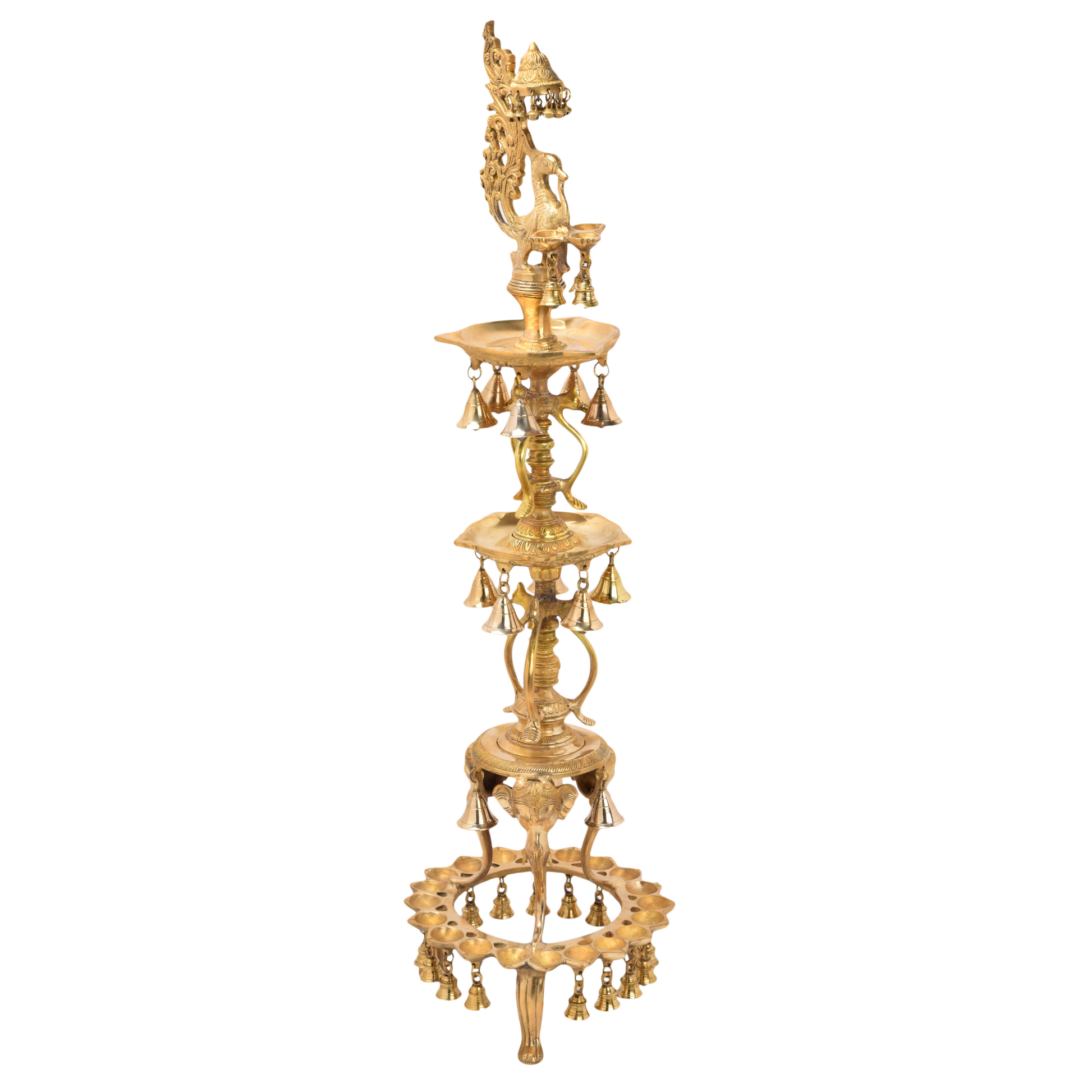 Handcrafted Brass Peacock Oil Lamp with Bells – 41 Inch-ArtyCraftz.com