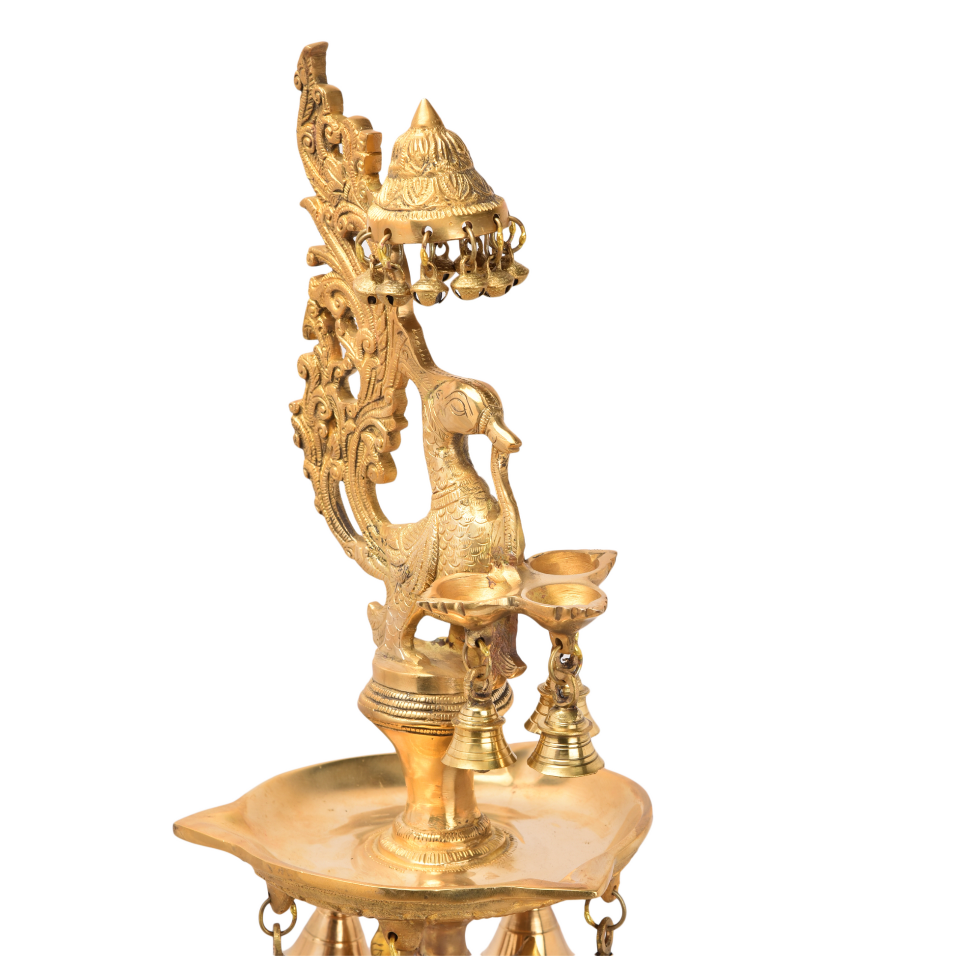 Handcrafted Brass Peacock Oil Lamp with Bells – 41 Inch-ArtyCraftz.com