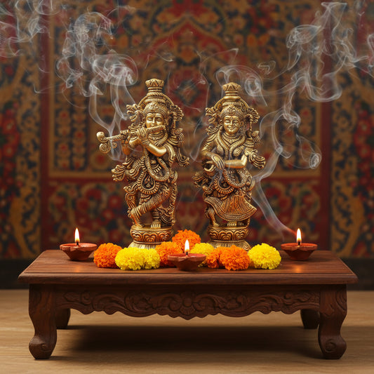 Handcrafted Brass Radha Krishna 9 Inches Statue-ArtyCraftz.com