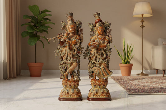Handcrafted Brass Radha Krishna 29  inches Statue Set-ArtyCraftz.com