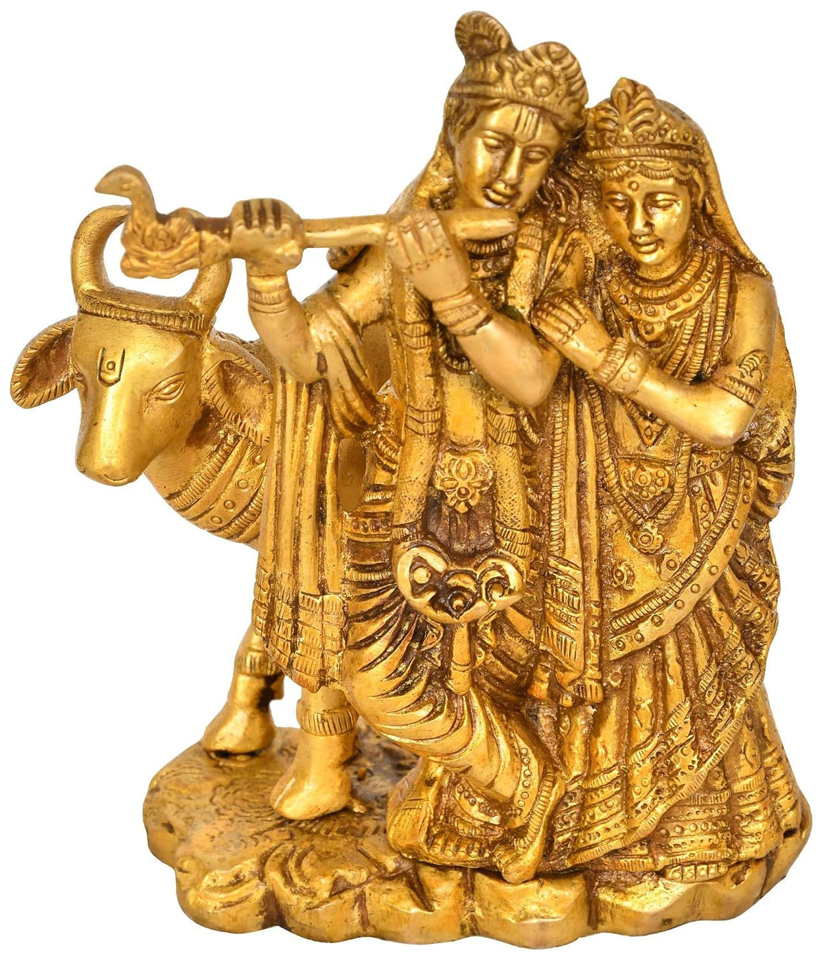 Handcrafted Brass Radha Krishna with Cow Statue-ArtyCraftz.com
