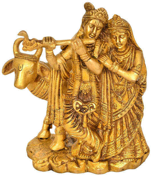 Handcrafted Brass Radha Krishna with Cow Statue-ArtyCraftz.com