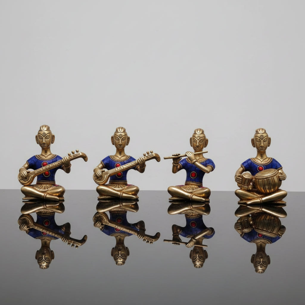 Handcrafted Brass Rajasthani Musical Set Of 4 Showpiece-ArtyCraftz.com