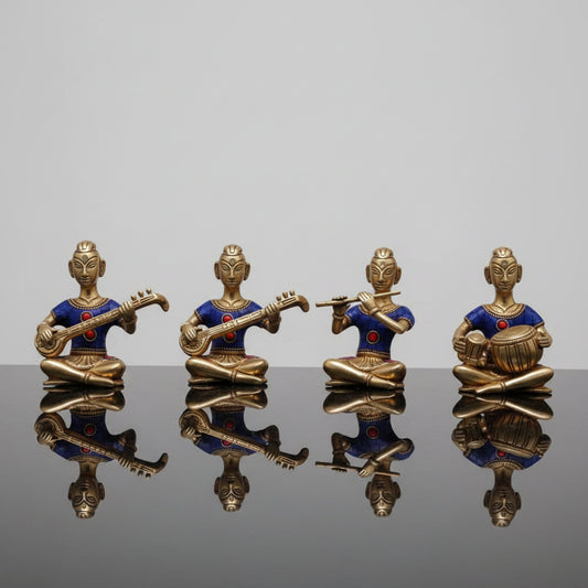 Handcrafted Brass Rajasthani Musical Set Of 4 Showpiece-ArtyCraftz.com