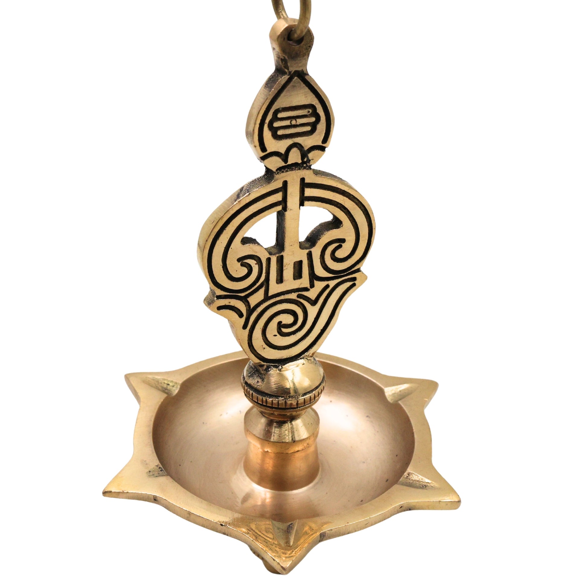Handcrafted Brass Tamil Om Hanging Diya Lamp with Chain-ArtyCraftz.com
