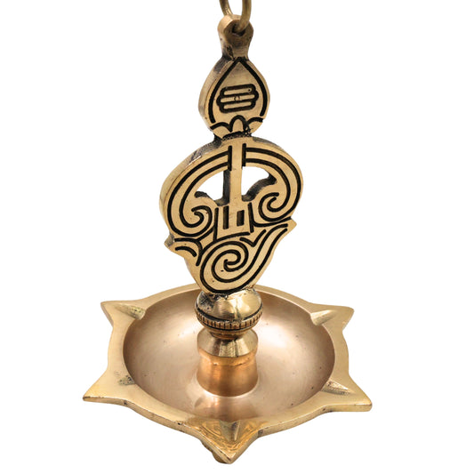 Handcrafted Brass Tamil Om Hanging Diya Lamp with Chain-ArtyCraftz.com