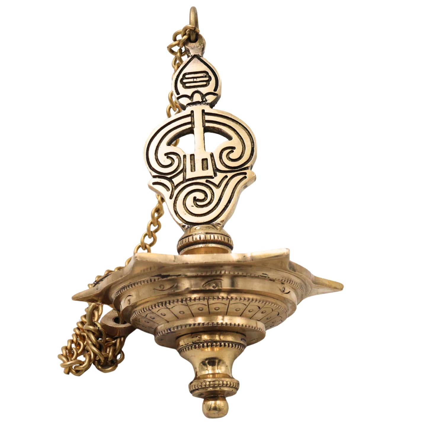 Handcrafted Brass Tamil Om Hanging Diya Lamp with Chain-ArtyCraftz.com