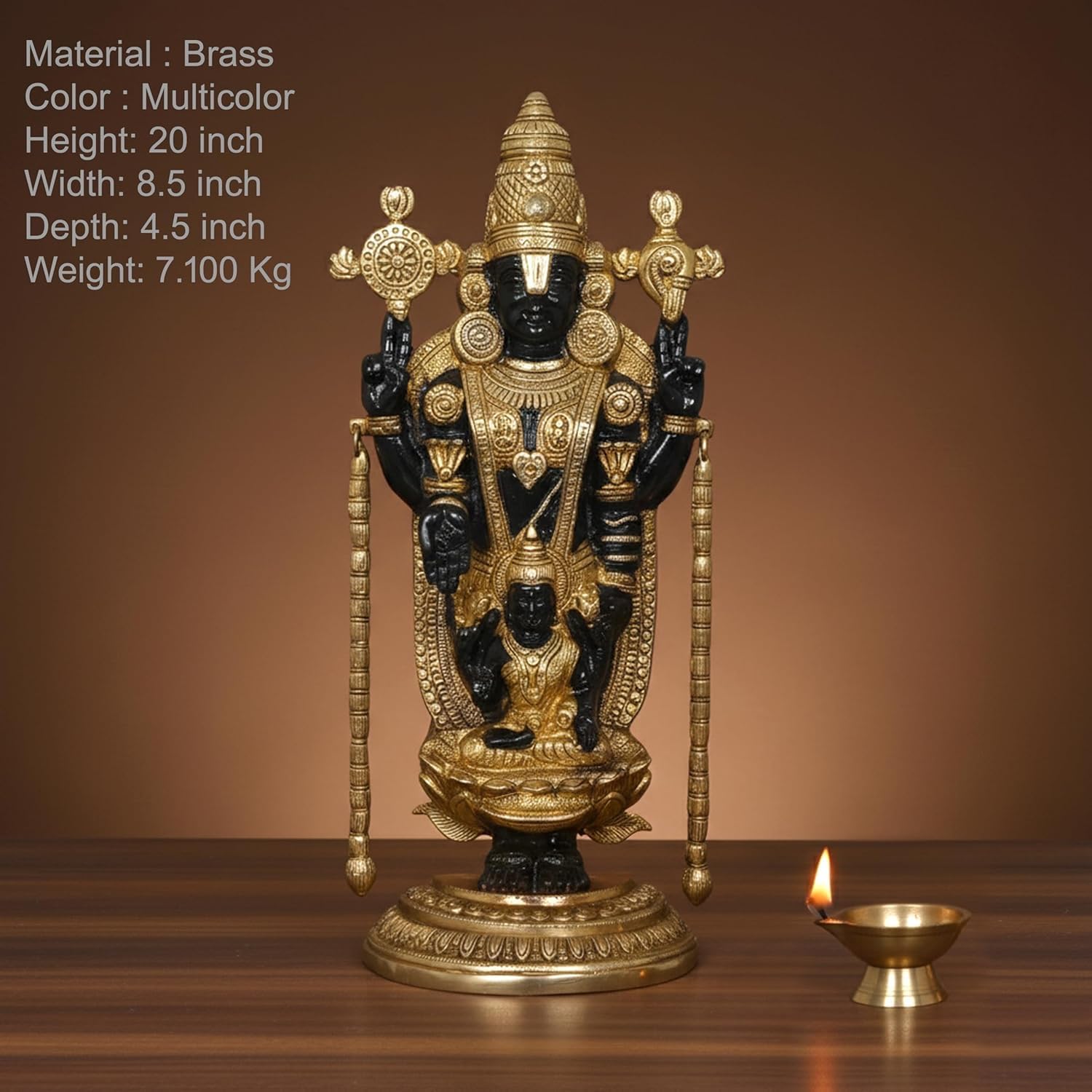 Handcrafted Brass Tirupati Balaji Venkateswara Swamy Statue Measurement-ArtyCraftz.com