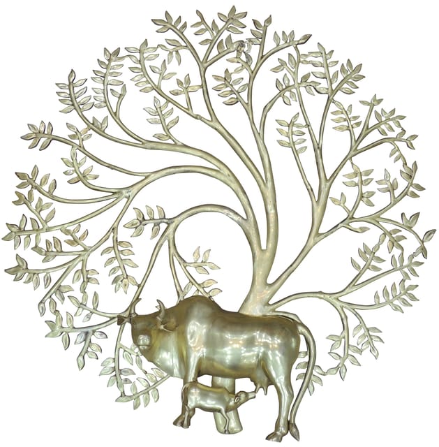 Handcrafted Brass Tree of Life with Cow and Calf Wall Art-ArtyCraftz.com