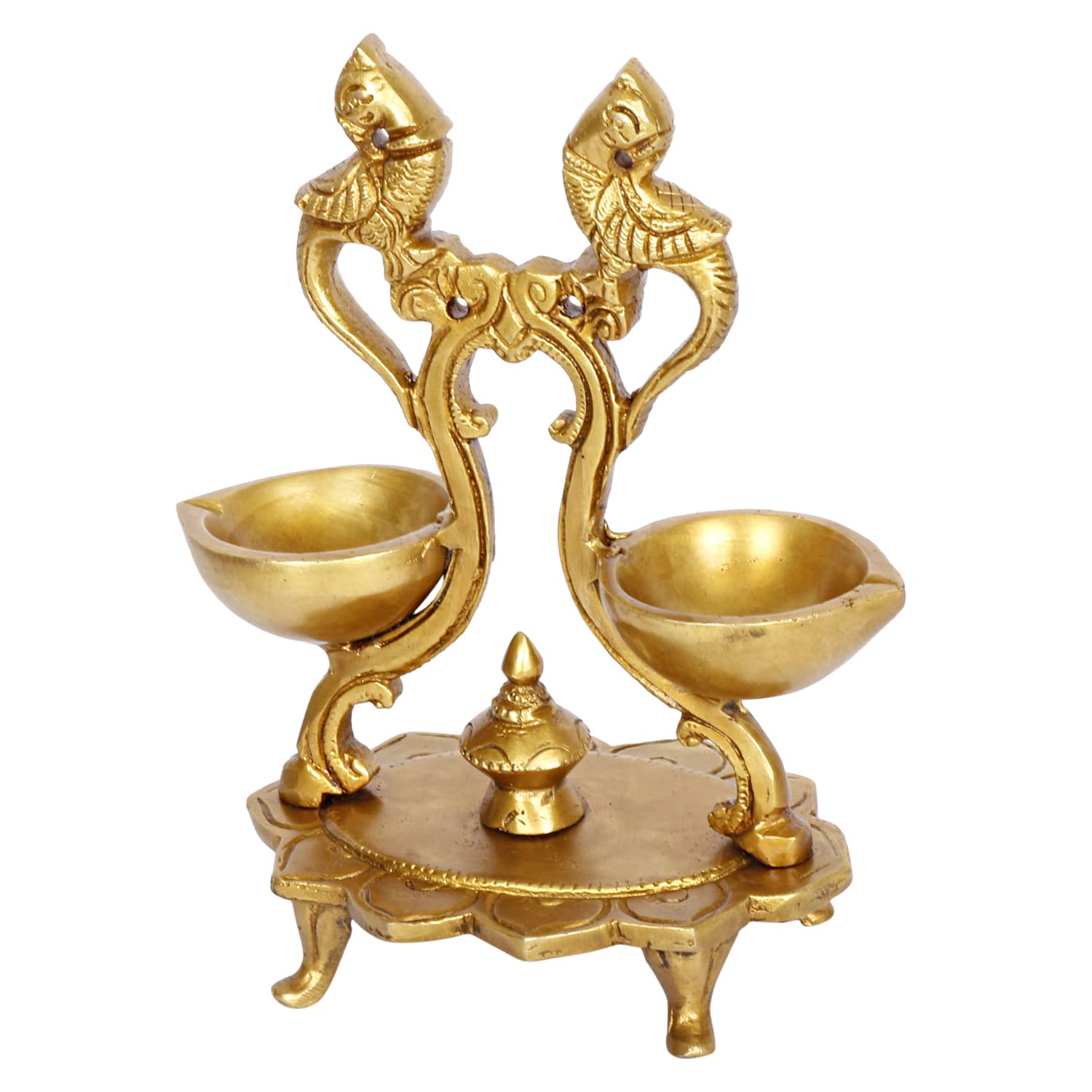 Handcrafted Brass Twin Parrot Diya Lamp Main Image- ArtyCraftz.com