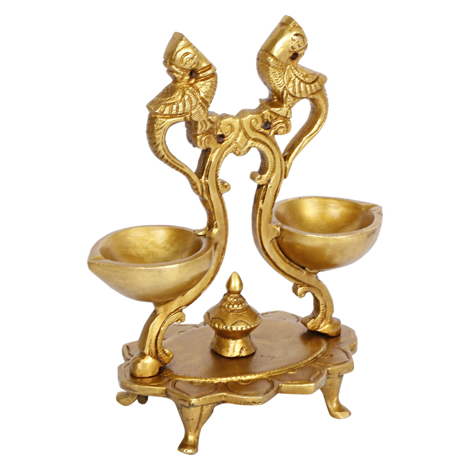 Handcrafted Brass Twin Parrot Diya Lamp Left View - ArtyCraftz.com