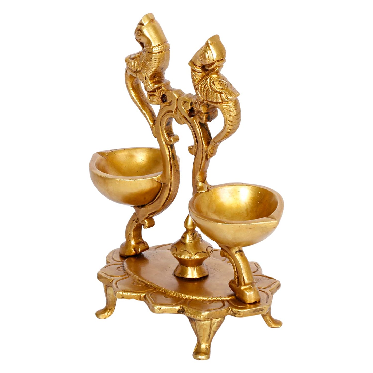 Handcrafted Brass Twin Parrot Diya Lamp Right View- ArtyCraftz.com