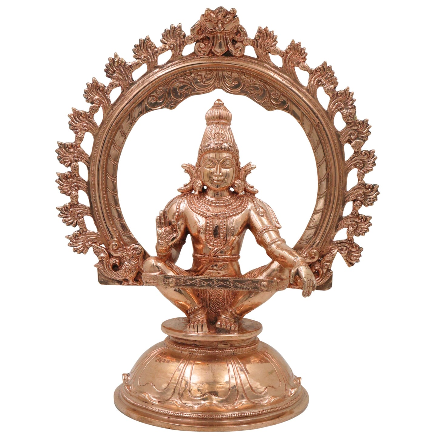 Handcrafted Bronze Ayyappa Idol, Swami Ayyappa Manikandan Dharma Sastha Sabarimala Vigraham, Gold, 14 Inch-ArtyCraftzcom
