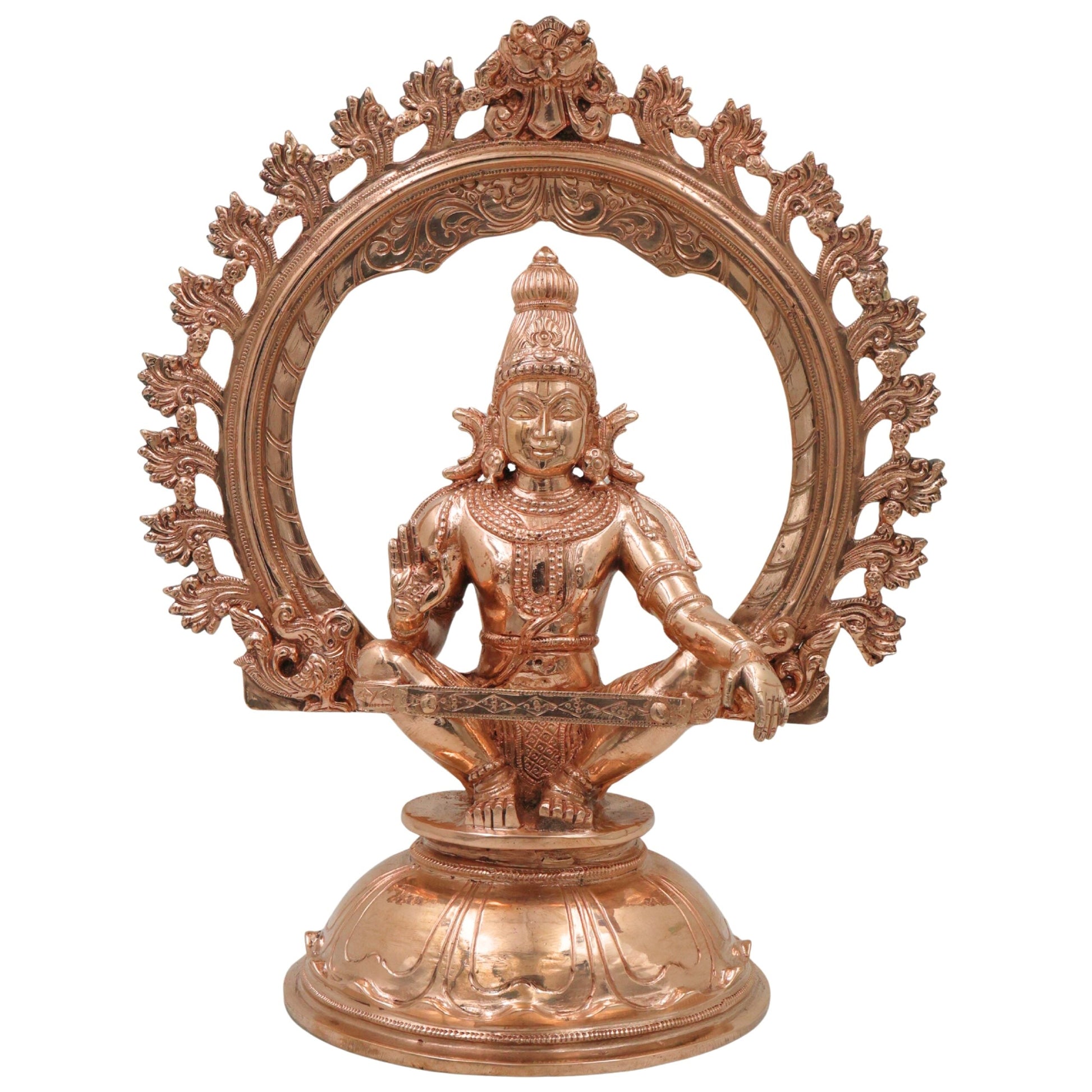 Handcrafted Bronze Ayyappa Idol, Swami Ayyappa Manikandan Dharma Sastha Sabarimala Vigraham, Gold, 14 Inch-ArtyCraftzcom
