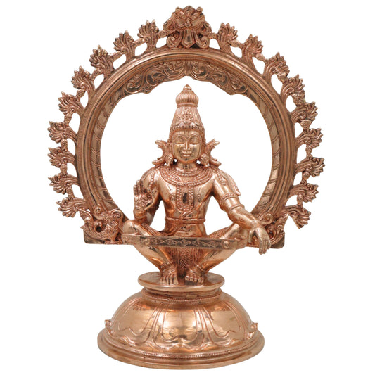Handcrafted Bronze Ayyappa Idol, Swami Ayyappa Manikandan Dharma Sastha Sabarimala Vigraham, Gold, 14 Inch-ArtyCraftzcom