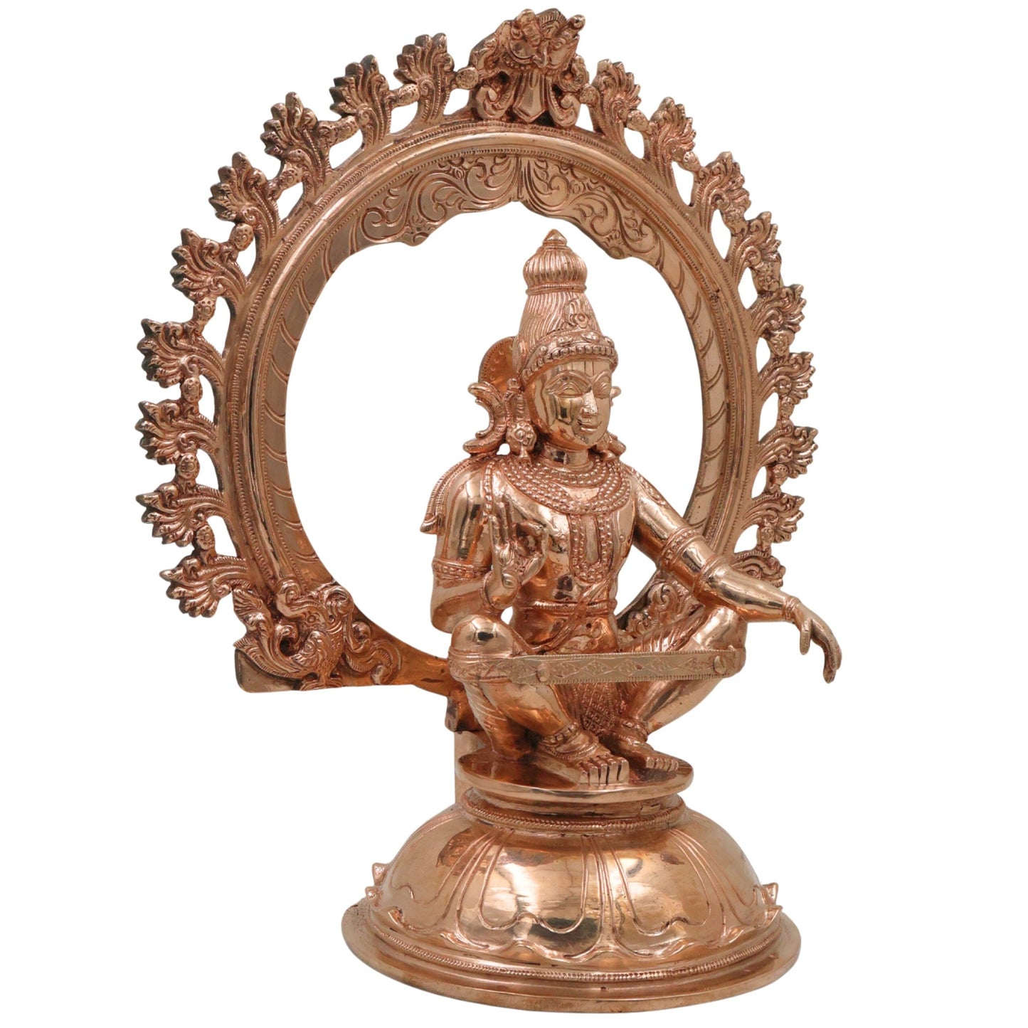 Handcrafted Bronze Ayyappa Idol, Swami Ayyappa Manikandan Dharma Sastha Sabarimala Vigraham, Gold, 14 Inch-ArtyCraftzcom