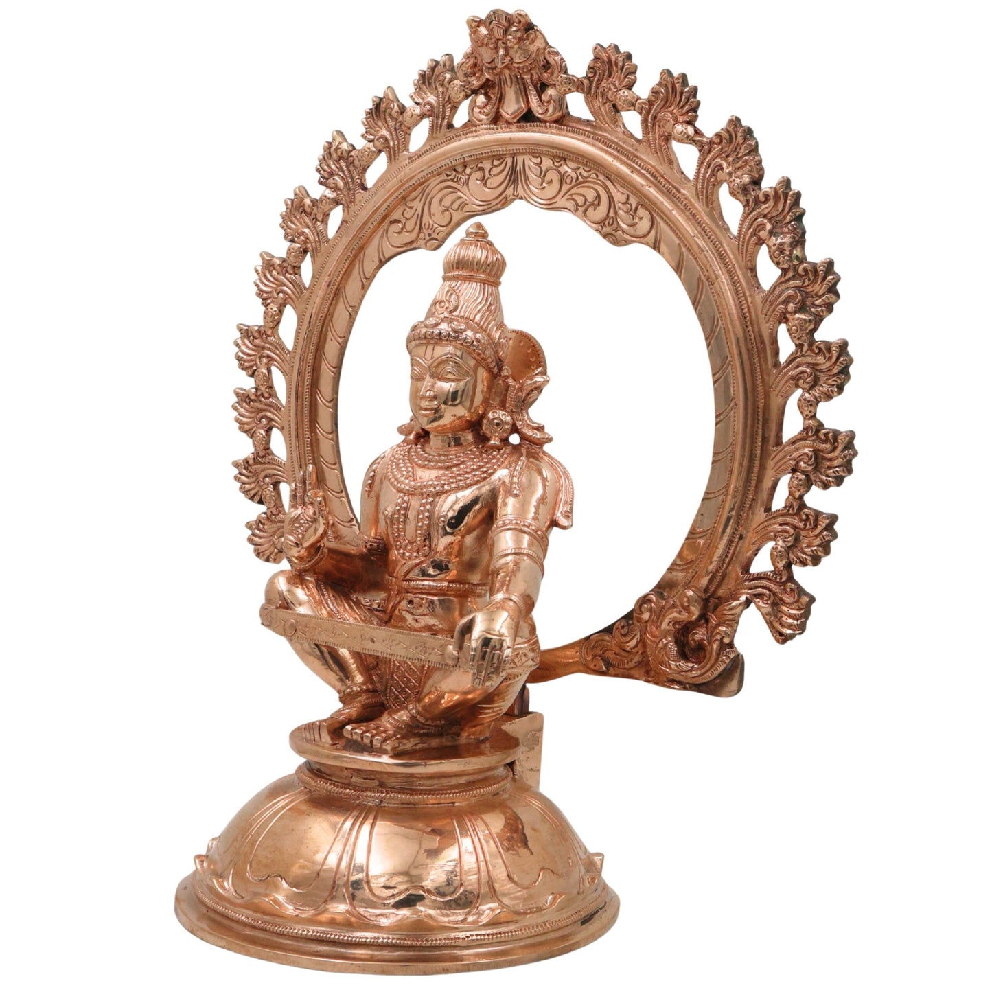 Handcrafted Bronze Ayyappa Idol, Swami Ayyappa Manikandan Dharma Sastha Sabarimala Vigraham, Gold, 14 Inch-ArtyCraftzcom