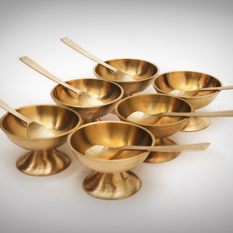 Handcrafted Bronze Dessert Bowl with Spoon Set-ArtyCraftz.com