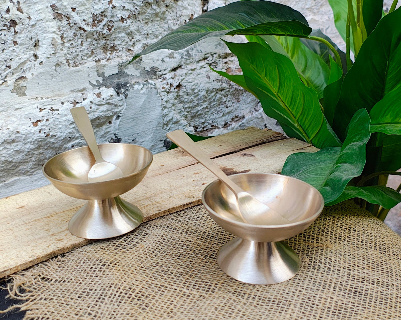 Handcrafted Bronze Dessert Bowl with Spoon Set-ArtyCraftz.com
