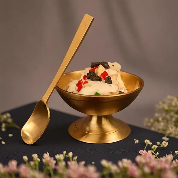 Handcrafted Bronze Dessert Bowl with Spoon Set