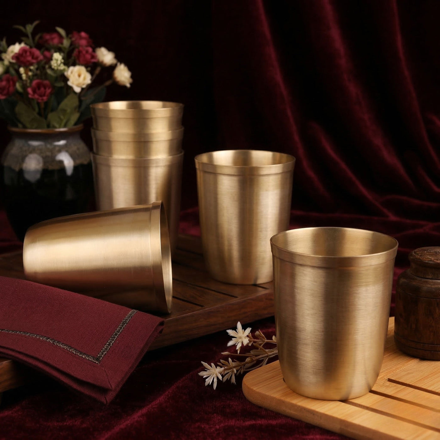 Handcrafted Bronze Drinking Glass Set of 6-ArtyCraftz.com