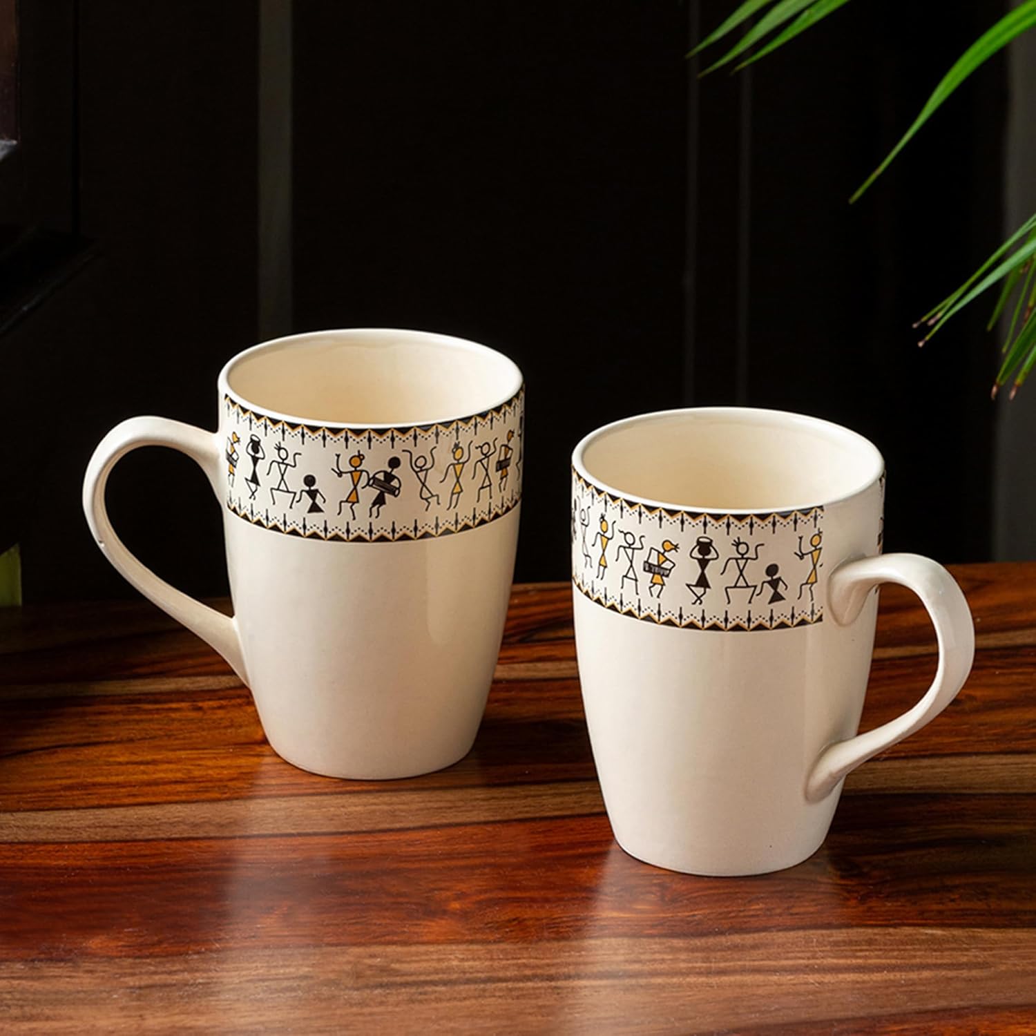 Handcrafted Ceramic Coffee Mugs with Warli Design-ArtyCraftz.com