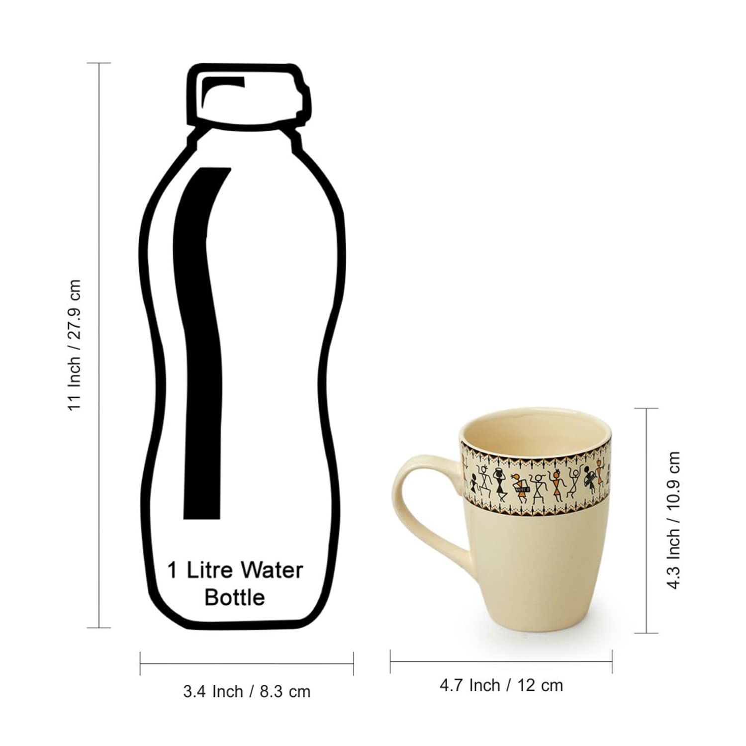 Handcrafted Ceramic Coffee Mugs with Warli Design-ArtyCraftz.com