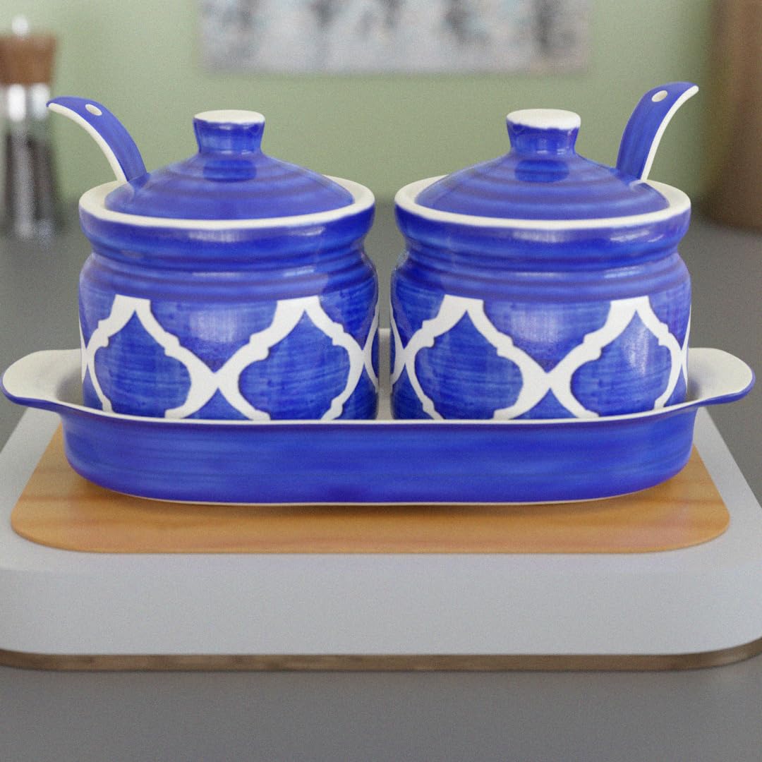 Handcrafted Ceramic Pickle Jar-barni with Lid Moraccan Blue and Grey-ArtyCraftz.com