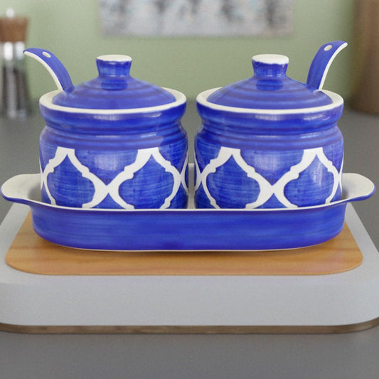 Handcrafted Ceramic Pickle Jar-barni with Lid Moraccan Blue and Grey-ArtyCraftz.com