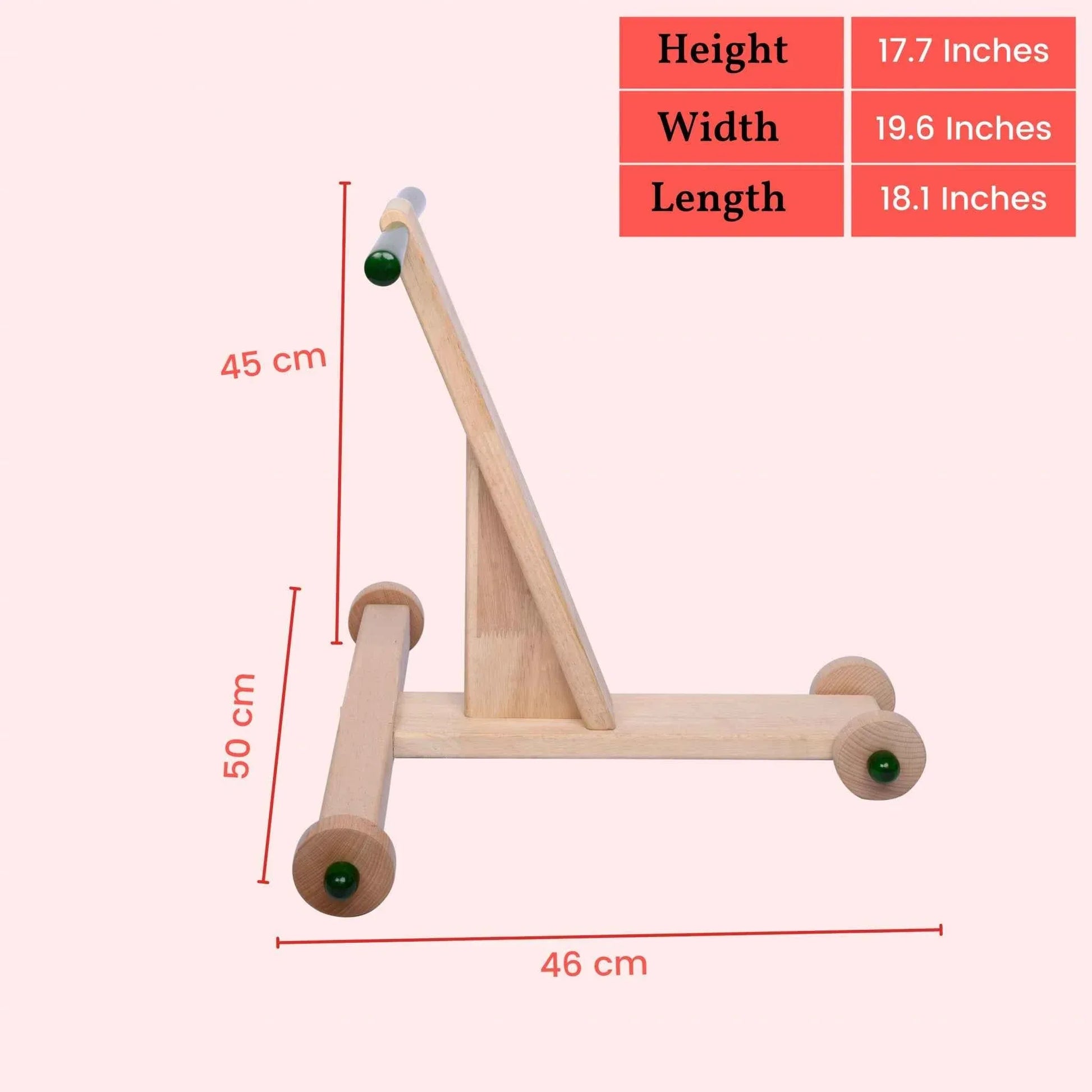 Channapatna Natural Wood Baby Walker  17.7 Inch Handcrafted Push Toy with Red Handle | Safe Eco-Friendly Toddler Walker